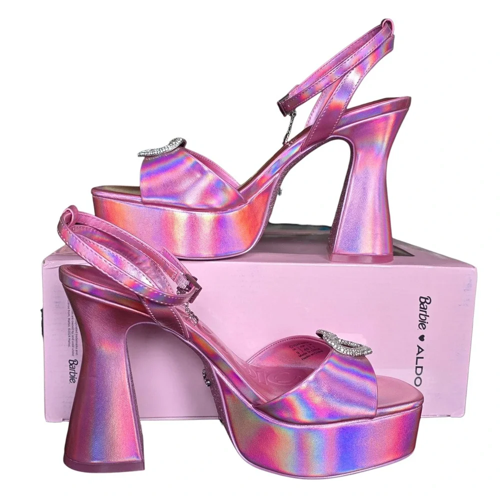 Barbie X ALDO Platform Heels Iridescent‎ Slingback Sparkly Block Heel Sz 9W